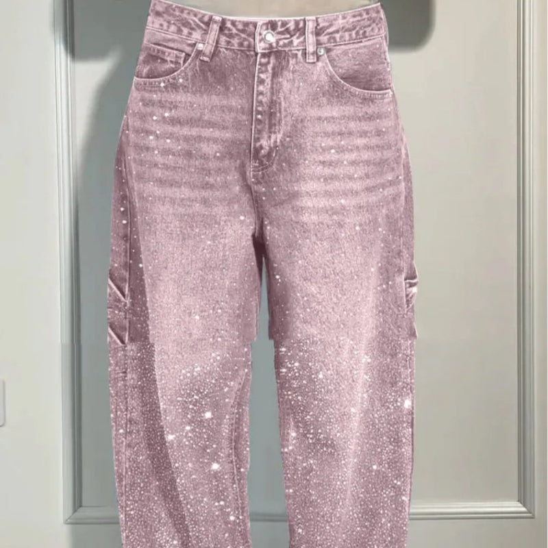 Glitter Denim Jeans met Rechte Pijpen – Street Style Glam