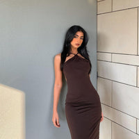 Elegant Halter Maxi Jurk – Chocoladebruin & Backless