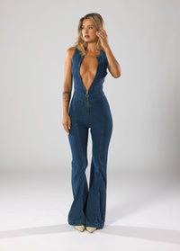 Heartbreaker Denim Jumpsuit – Sexy V-Hals & Retro Fit