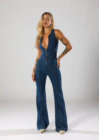 Heartbreaker Denim Jumpsuit – Sexy V-Hals & Retro Fit