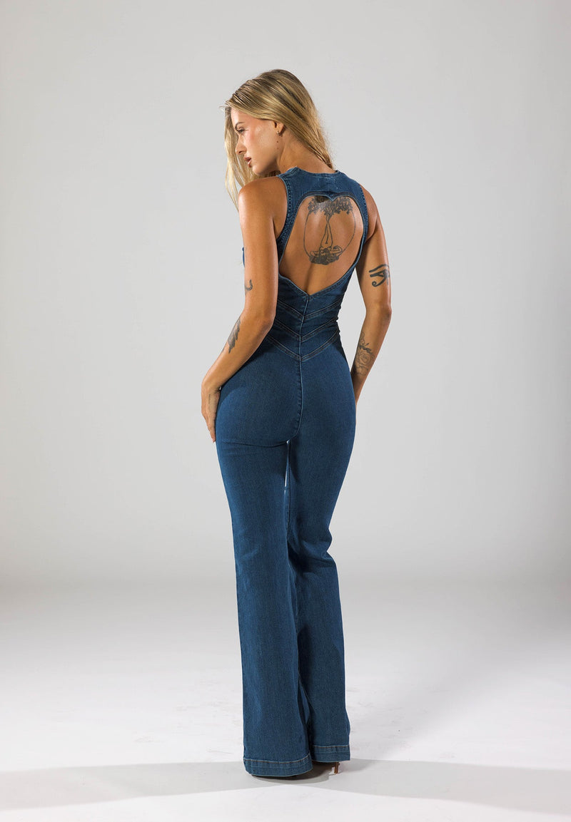 Heartbreaker Denim Jumpsuit – Sexy V-Hals & Retro Fit