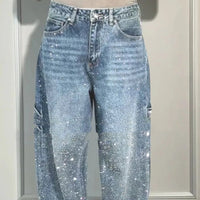 Glitter Denim Jeans met Rechte Pijpen – Street Style Glam