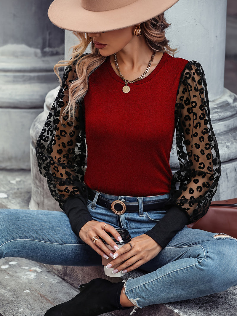 Slim-fit Color Matching Long-sleeved Top