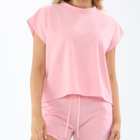 Women's Solid Color Short Sleeve Lace-up Drawstring Leisure Suit