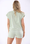 Women's Solid Color Short Sleeve Lace-up Drawstring Leisure Suit