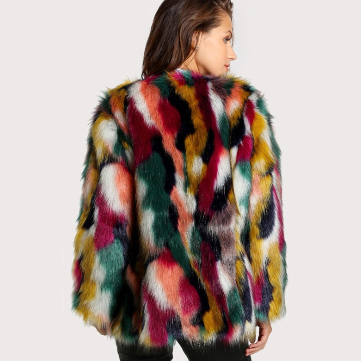 Elegant Kleurige Faux Fur Jas voor Dames
