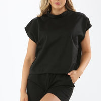 Women's Solid Color Short Sleeve Lace-up Drawstring Leisure Suit