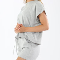 Women's Solid Color Short Sleeve Lace-up Drawstring Leisure Suit