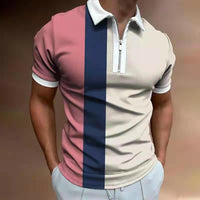 Heren Polo Shirt – Kleurenblok Design met Ritskraag