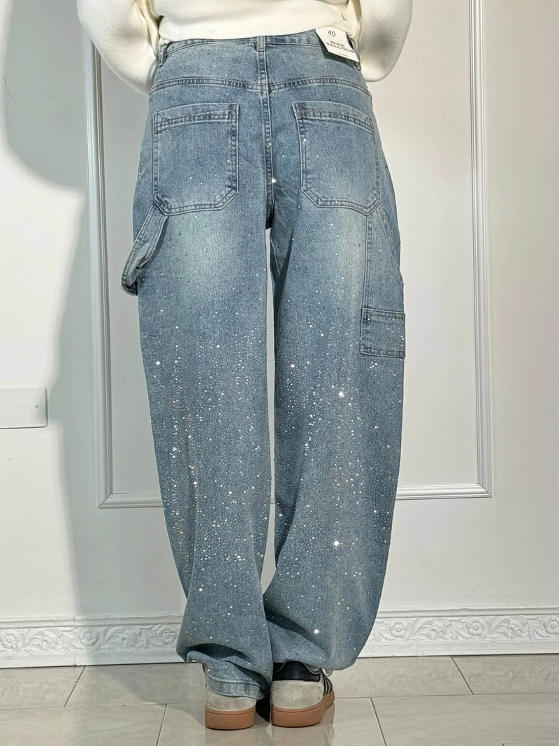 Glitter Denim Jeans met Rechte Pijpen – Street Style Glam