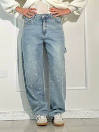Glitter Denim Jeans met Rechte Pijpen – Street Style Glam
