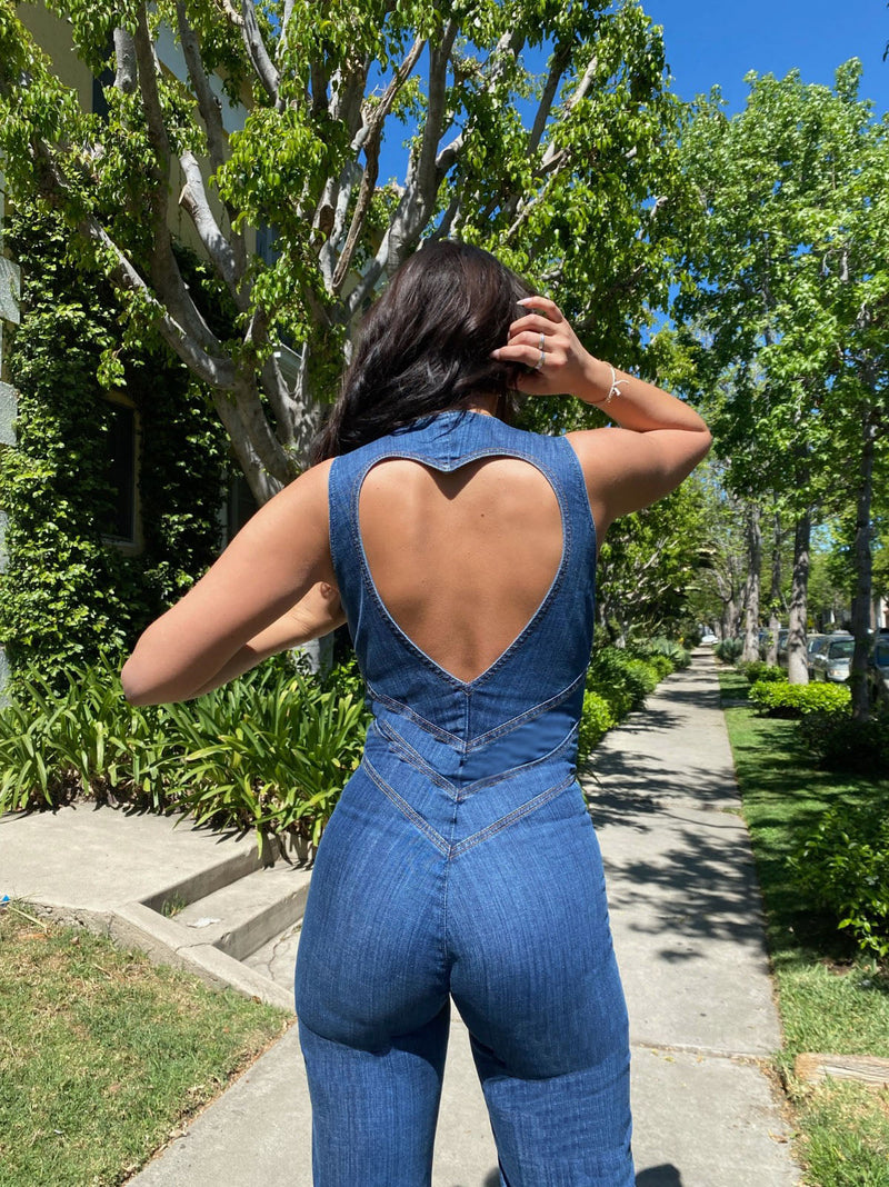 Heartbreaker Denim Jumpsuit – Sexy V-Hals & Retro Fit