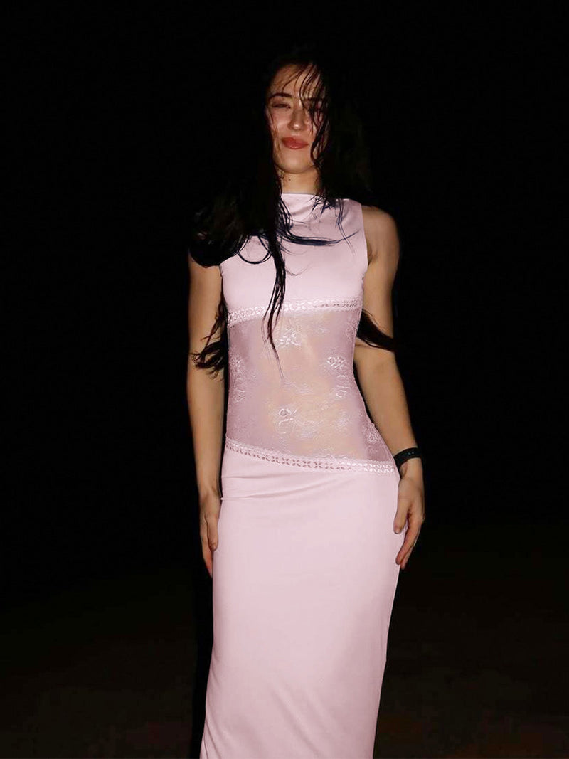 Celeste Maxi Jurk – Zwarte Elegantie met Kantdetails