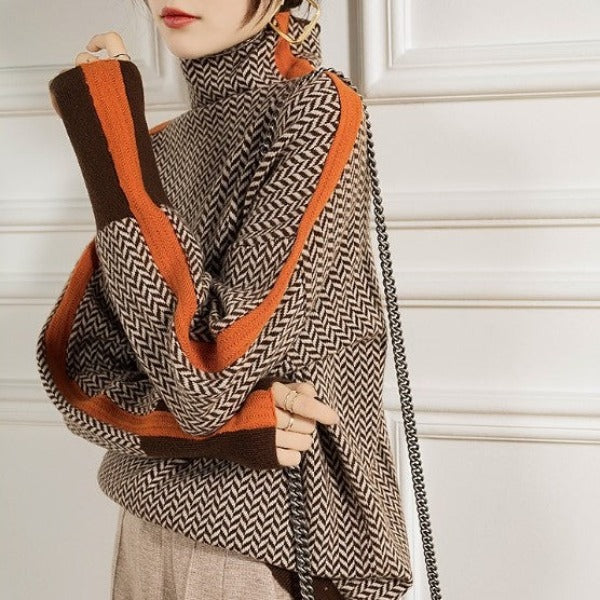 Vida  | Trui met hoge kraag en contrasterende strepen