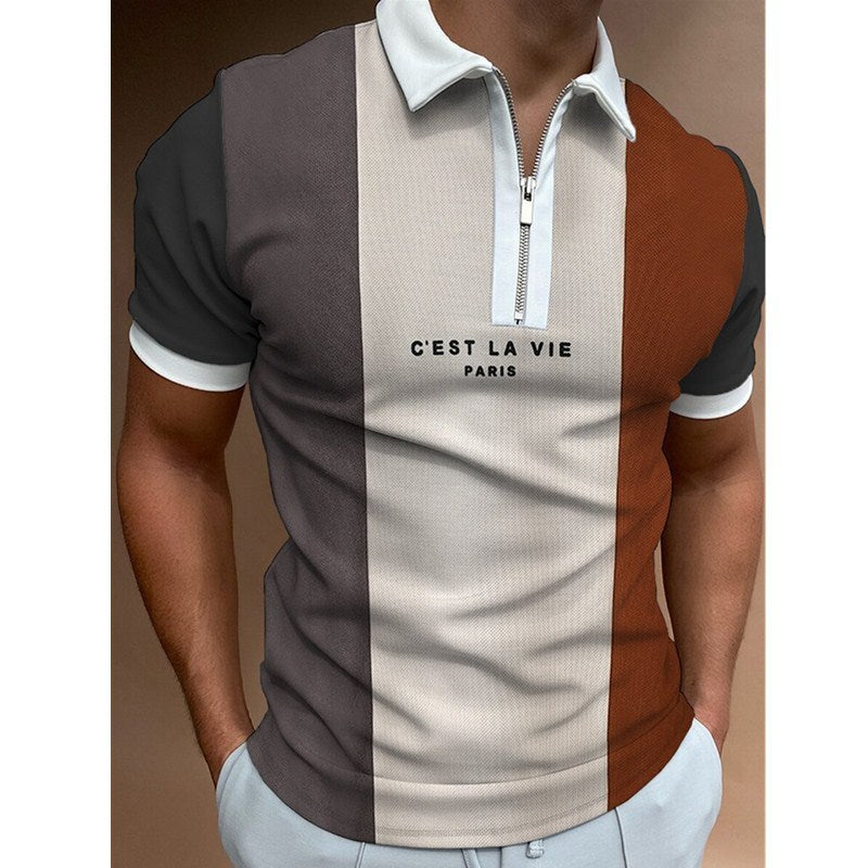 Heren Polo Shirt – Kleurenblok Design met Ritskraag
