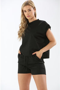 Women's Solid Color Short Sleeve Lace-up Drawstring Leisure Suit