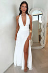 Ethereal Elegance Maxi Jurk – Witte Halterjurk met Split